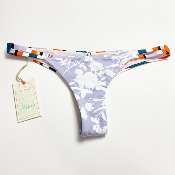 NWT MAAJI SCAPE OF LOVE BIKINI BOTTOM Lavender Floral Striped Cheeky Large L - Picture 2 of 12